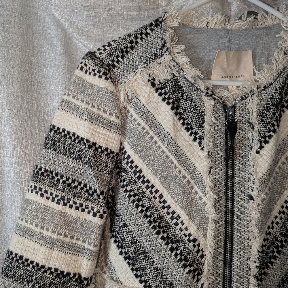 Rebecca Taylor $695 Artisan Tweed Fringe Coat In Size 8 - Picture 6 of 17